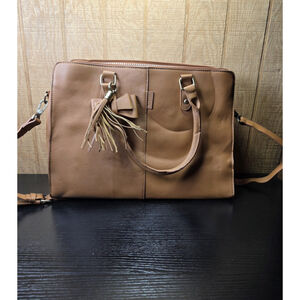 Ecosusi Laptop Bag Tan Faux Leather Briefcase Tote Messenger Bag with Tassel Bow